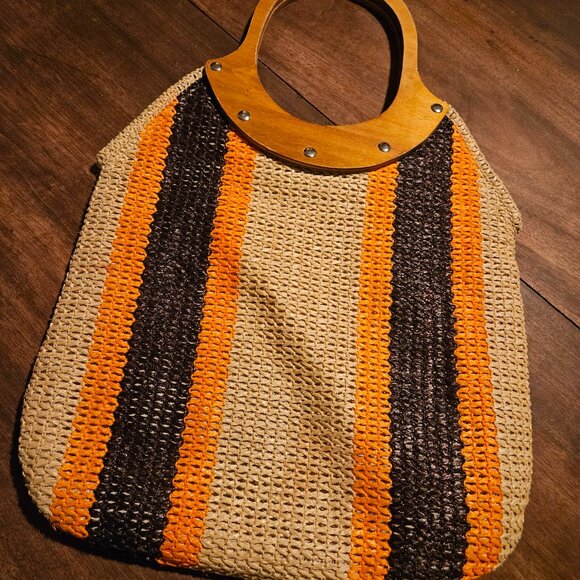 Vintage Bohemian Beach Style Bag with Wooden Handles Smith's Bermuda Italy - Picture 7 of 12